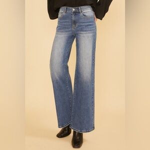 Stretch High Rise Wide Leg Denim Jeans